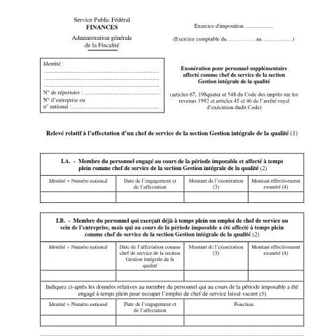 Aperçu du document Exonération pour chefs de service en gestion de la qualité en Belgique — Impôts & fiscalité (CERFA n°155-276w4)