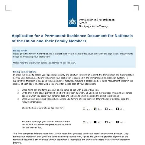 Documentvoorvertoning: Permanent Verblijfsdocument voor EU-burgers en hun Gezinsleden — Immigratie & visa (CERFA n°8004)