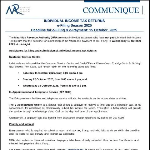 Document preview: Important Notice: e-Filing Season 2025 Deadline Approaching — Taxes (Communique091025)