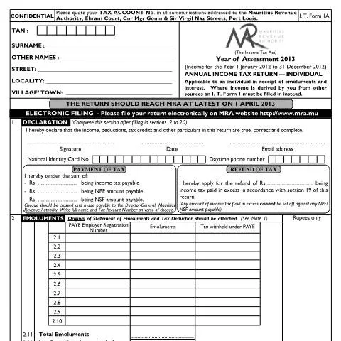 Document preview: Mastering the Individual Return 1A for Employees in Mauritius — Taxes (Form1A2013)