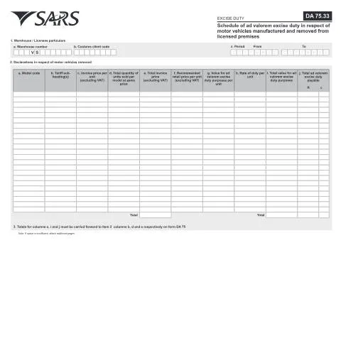 Document preview: Understanding the DA 75 33 Form in South Africa's Taxation System — Government & admin (CERFA n°DA 75 33)