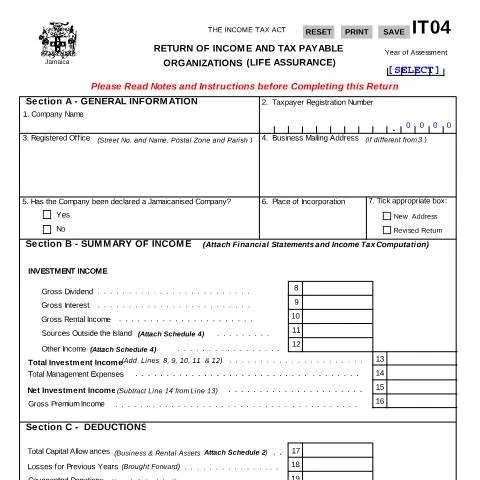 Document preview: Understanding the IT04 2000 to 2012 Return of Income in Jamaica — Government & admin (CERFA n°IT04_2000+to+2012)
