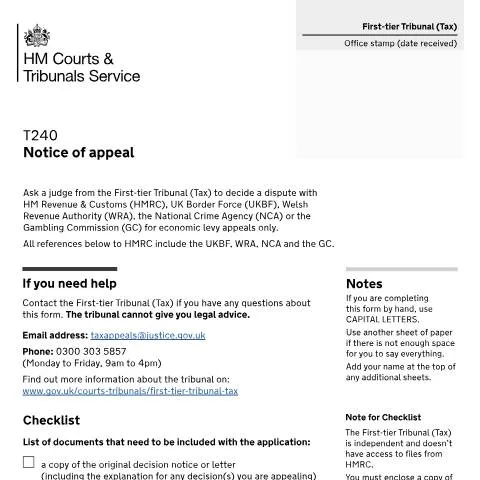 Document preview: How to Appeal HMRC Tax Decisions Using Form T240 — Legal & justice