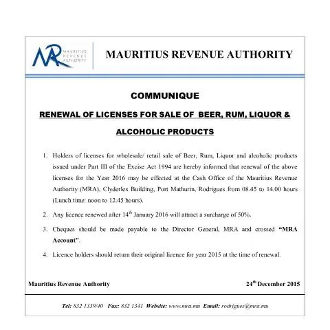 Document preview: Guide to Renewing Alcohol Licences in Rodrigues — Government & admin (LiquorLicenceRodrigues241215)