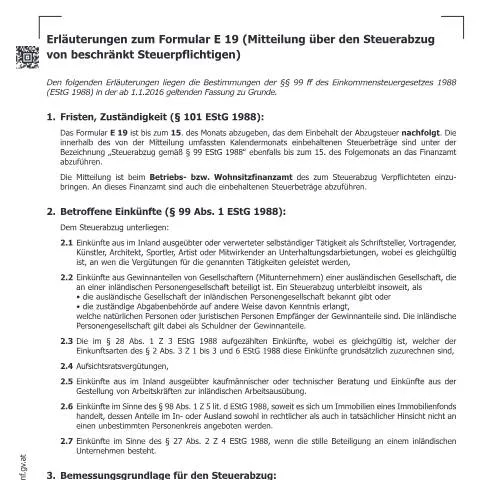 Dokumentvorschau: Wichtige Informationen zum Formular E19a für Steuerpflichtige — Steuern (E19a)