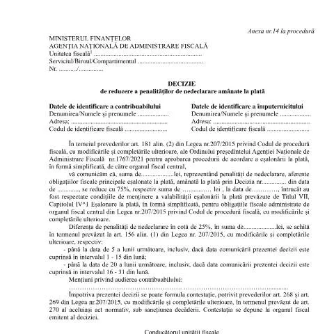 Document preview: Reducerea penalităților de nedeclarare: OPANAF 1767/2021 — Impozite & fiscalitate (CERFA n°A14_OPANAF_1767_2021)