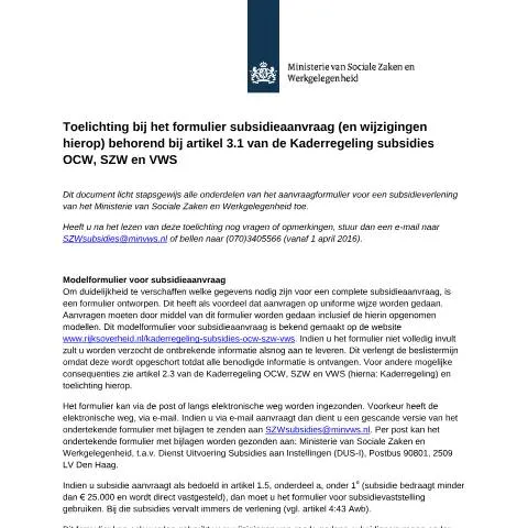 Documentvoorvertoning: Essentie van de SZW-subsidie aanvraag — Overheid & administratie