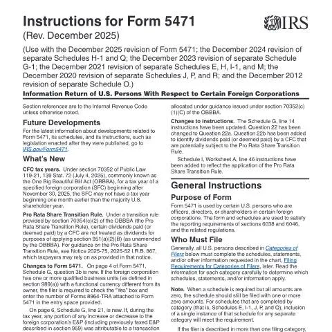 Document preview: Navigating IRS Instructions i5471 for Foreign Corporations — Taxes (CERFA n°INST-5471)