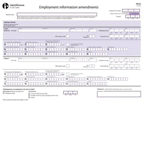 Document preview: Your Guide to IR344 Employment Information Amendments — Work & employment (CERFA n°IR344)