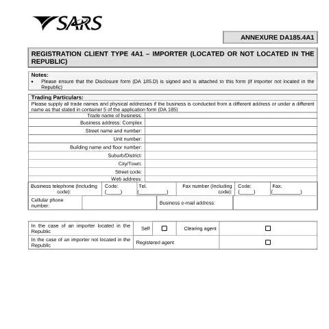 Document preview: Understanding the DA 185 4A1 Form for Importers — Government & admin (CERFA n°DA 185 4A1)