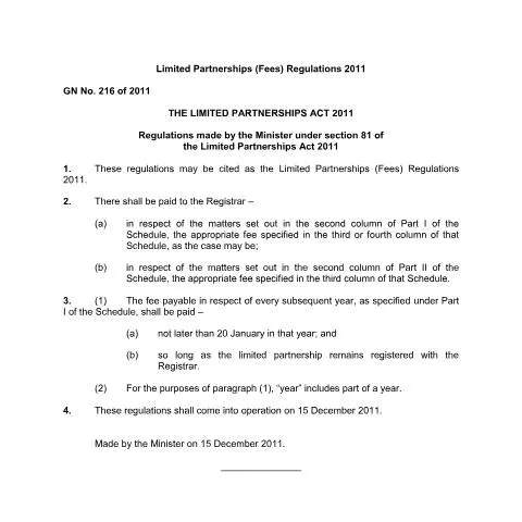 Document preview: GN No. 216 of 2011: A Vital Regulation for Limited Partnerships — Government & admin (GN-No.-216-of-2011)