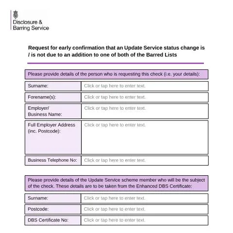Document preview: Understanding DBS Early Confirmation Applications for Barred List — Government & admin
