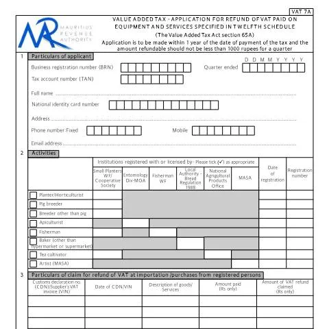 Document preview: Understanding the VAT 7A Form for Effective Tax Refunds — Taxes (VAT7aCorrect)