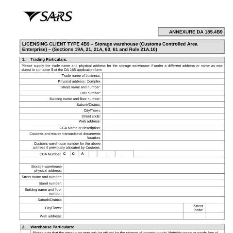 Document preview: Understanding the DA 185.4B9 Form for Storage Warehouse Licensing — Government & admin (CERFA n°DA 185.4B9)