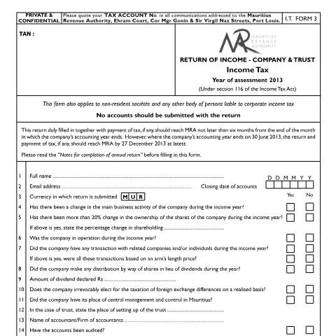 Document preview: Understanding the Company and Trust Income Tax Form — Government & admin (CERFA n°CompanynTrustForm2013IT3)