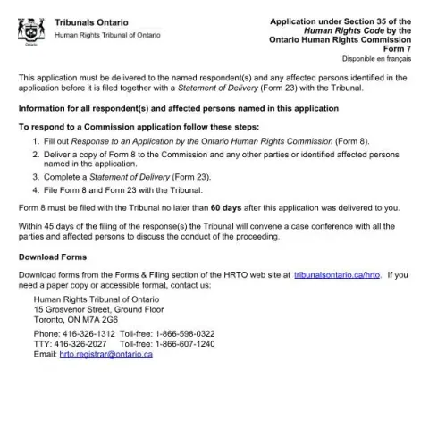 Document preview: Understanding Form 7: Human Rights Application in Ontario (English / French) — Legal & justice (Form 7)