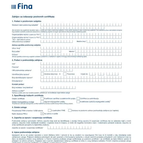 Document preview: Kako ispuniti Zahtjev za izdavanje poslovnih certifikata — Administrativni postupci (CERFA n°ZahtjevPoslovnieIDAS)