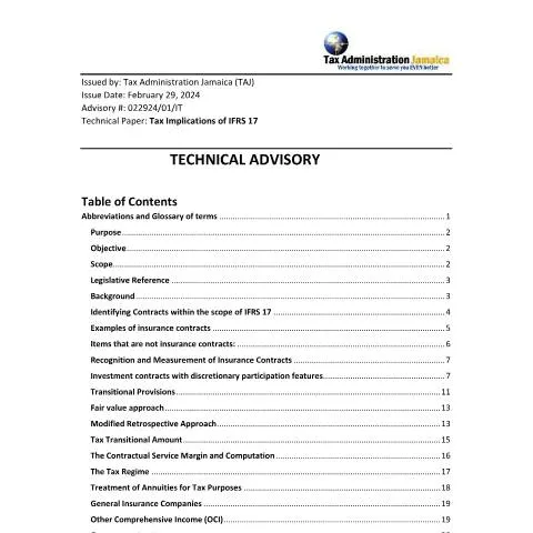 Document preview: Understanding Jamaica's Tax Implications of IFRS 17 — Taxes (CERFA n°Technical+Advisory+-IFRS+17_Final)
