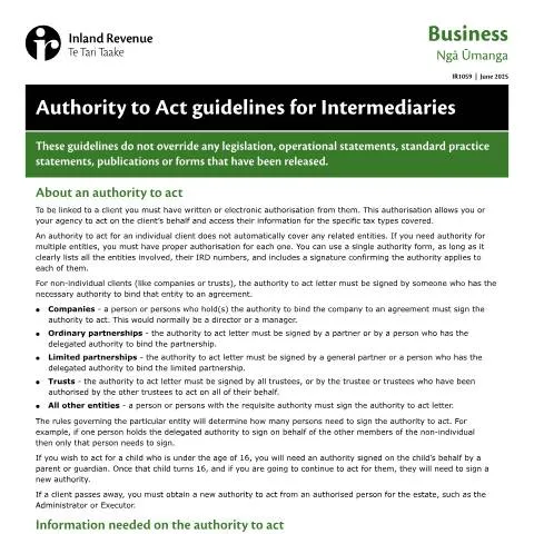 Document preview: Understanding Authority to Act Guidelines for Intermediaries in New — Government & admin (CERFA n°IR1059)