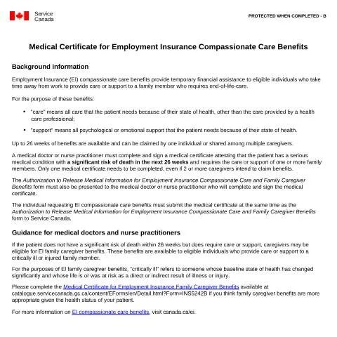 Document preview: Understanding the Medical Certificate for Compassionate Care Benefits — Health (CERFA n°INS5216B)