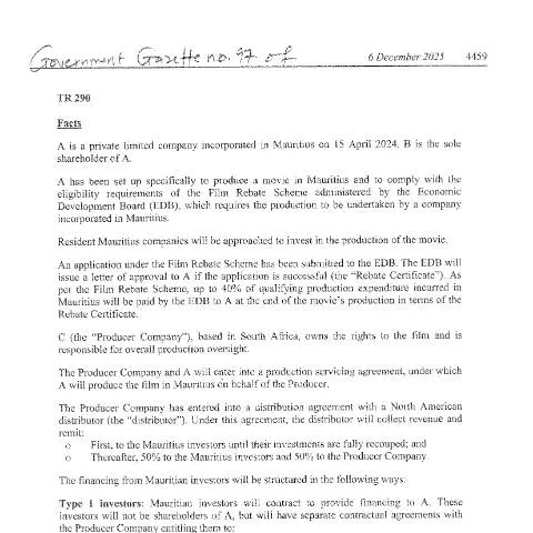 Document preview: Navigating the TR 290 Form for Film Investment in Mauritius — Government & admin (TR290)