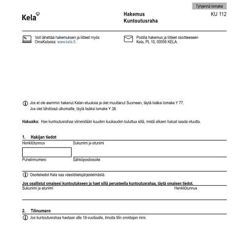 Document preview: Miksi Kuntoutusraha on Tärkeä Osa Toipumista? — Terveys (CERFA n°Kela KU 112)
