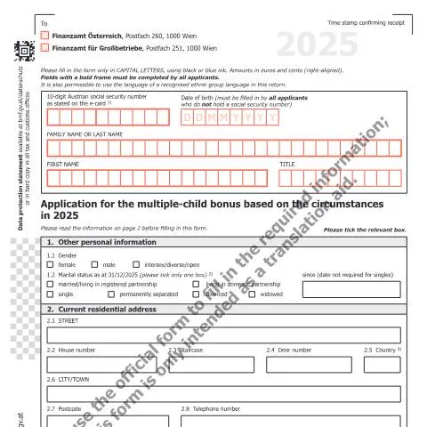 Dokumentvorschau: Antrag auf den Kindermehrbetrag 2025 in Österreich — Steuern (CERFA n°E4-EN)