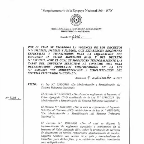 Vista previa del documento Información clave del Decreto 6440-2021 sobre IVA en Paraguay — Impuestos