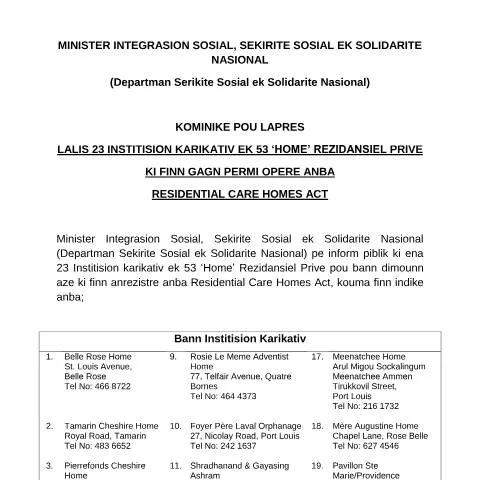 Document preview: Navigating the LALIS 23 Form for Residential Care Homes — Government & admin (LALIS-23-INSTITISION-KARIKATIV-EK-53-‘HOME-REZIDANSIEL-PRIVE)