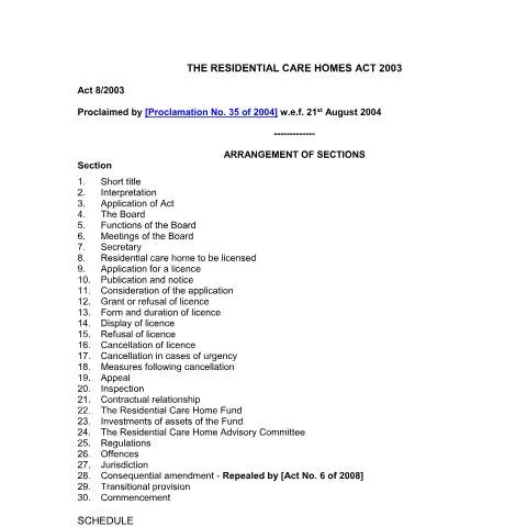 Document preview: Understanding the Residential Care Homes Act 2003 of Mauritius — Health (CERFA n°THE-RESIDENTIAL-CARE-HOMES-ACT-2003)