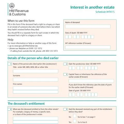 Document preview: Understanding IHT415: When Deceased Held Interest in Another Estate — Taxes