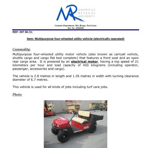 Document preview: Understanding the Classification of Electric Utility Vehicles in — Government & admin (Multipurpose4wheeledUtilityMVElectric)
