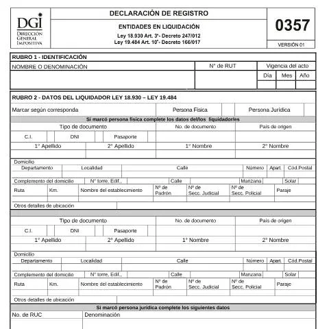 Vista previa del documento Formulario 0357: Registro de accionistas en Uruguay — Impuestos (CERFA n°0357)