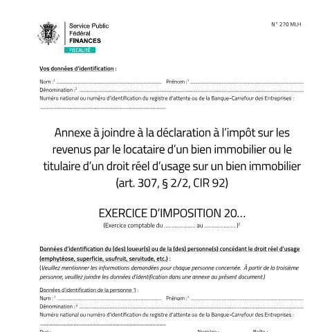 Aperçu du document Comprendre le Formulaire Annexe 270 MLH pour la Déclaration Fiscale — Démarches administratives (CERFA n°270mlh)