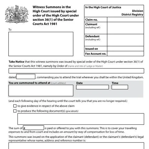 Document preview: Understanding the Form PF120A Witness Summons in the High Court — Legal & justice