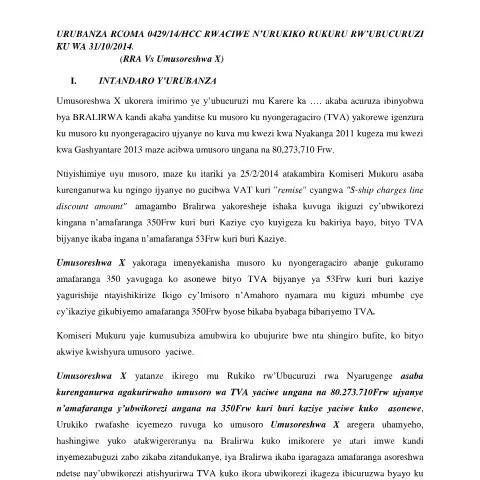 Document preview: Understanding the Ruling on Bralirwa Distributors in Rwanda — Taxes (CERFA n°ruling_relating_to_bralirwa_distributors)