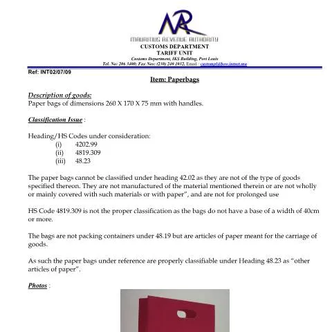 Document preview: Understanding Paperbags Classification for Trade — Government & admin (Paperbags)