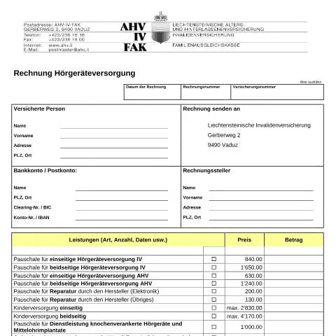Dokumentvorschau: Wichtige Informationen zur Rechnung für Hörgeräteversorgung — Gesundheit (CERFA n°IV--Rechnung_Hörgeräteversorgung)