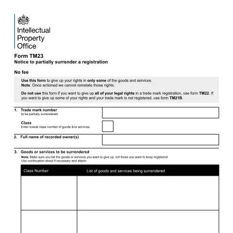 Document preview: Strategic Trade Mark Portfolio Pruning: TM23 Partial Surrender Process — Government & admin