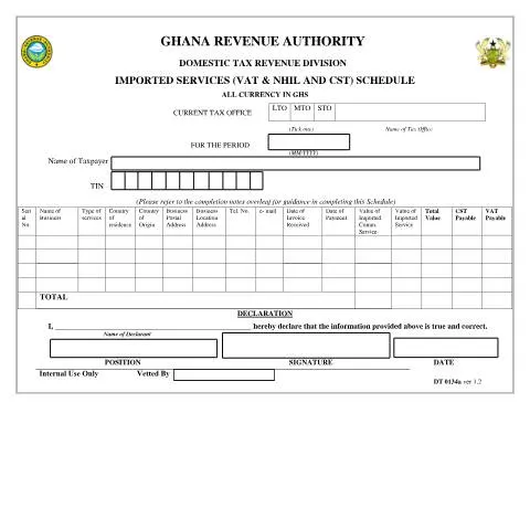 Document preview: Key Insights on Ghana's Imported Service Schedule DT-0134A — Taxes (CERFA n°DT-0134A)