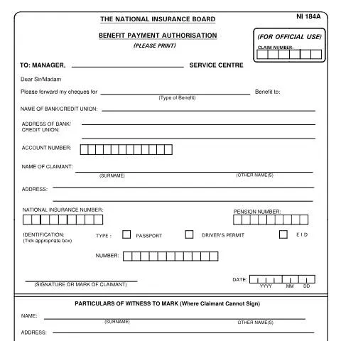 Document preview: Understanding the NI184A Form for Claimants — Government & admin (CERFA n°NI184A)