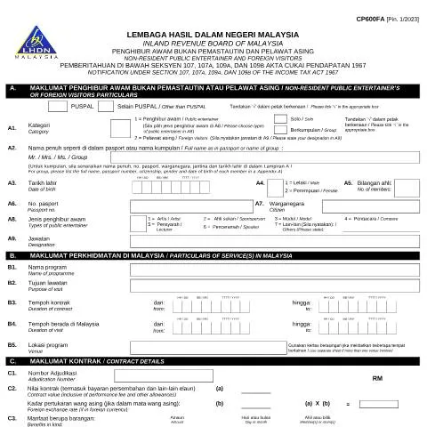 Document preview: Pentingnya Borang CP600FA untuk Penghibur Awam di Malaysia — Proses pentadbiran (CERFA n°CP600FA)