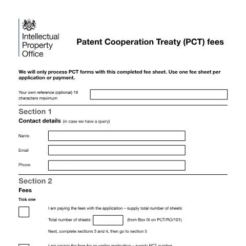 Document preview: PCT Fee Sheet Requirements for International Patent Applications — Government & admin
