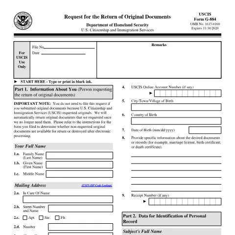 Document preview: Understanding the Importance of USCIS Form G-884 — Immigration & visas (CERFA n°G-884)