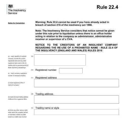 Document preview: Section 216 Name Restrictions: Rule 22.4 Creditor Notice Requirements — Legal & justice