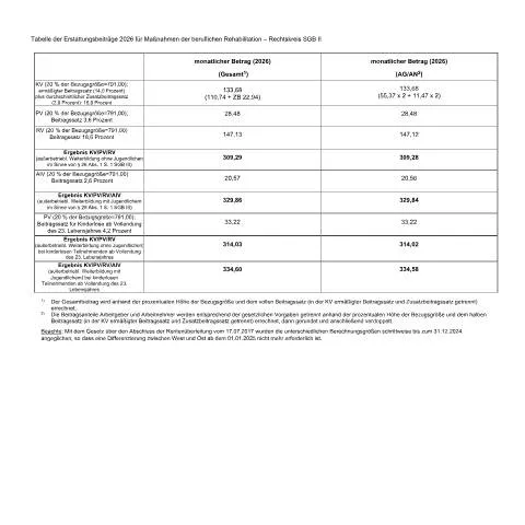 Dokumentvorschau: Tabelle der Erstattungsbeiträge für berufliche Rehabilitation SGB II — Arbeit & Beschäftigung (CERFA n°tabelle-erstattungsbetraege-massnahmen-berufliche-rehabilitation-sgb-ii_ba043315)