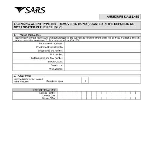 Document preview: Understanding the DA 185.4B6 Form for Removers in Bond — Government & admin (CERFA n°DA 185.4B6)