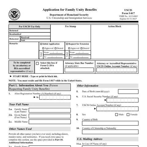Document preview: Unlocking Family Unity Benefits with USCIS Form I-817 — Immigration & visas (CERFA n°I-817)