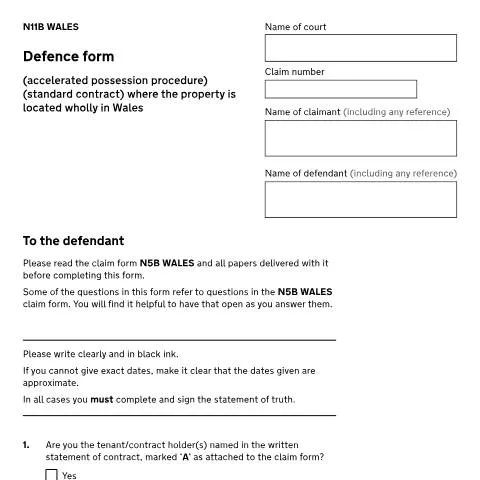 Document preview: How to Defend an Accelerated Possession Claim Using Form N11B Wales — Legal & justice