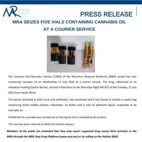 Document preview: Understanding the MRA's Cannabis Oil Seizure Implications — Government & admin (CERFA n°PressReleaseVials180722)